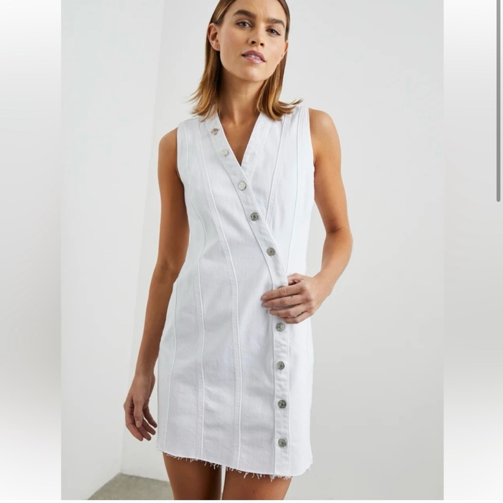RAILS Strand Sal White Asymmetrical Button-Down Sleeveless Dress.